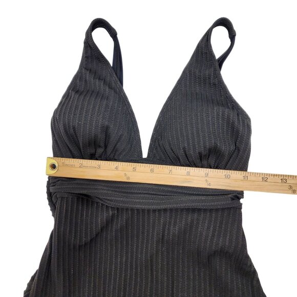 Black Ribbed One-Piece Swimsuit  Plunge Neckline Waist Detail Cupshe  Size S - Picture 7 of 9